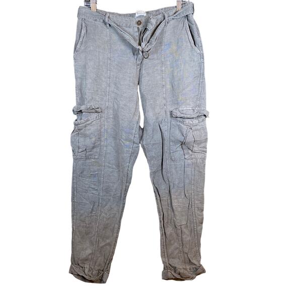 Nicole Miller Womens Pants Gray Cargo Joggers Linen Blend Cuffed Ankle M - Picture 1 of 12